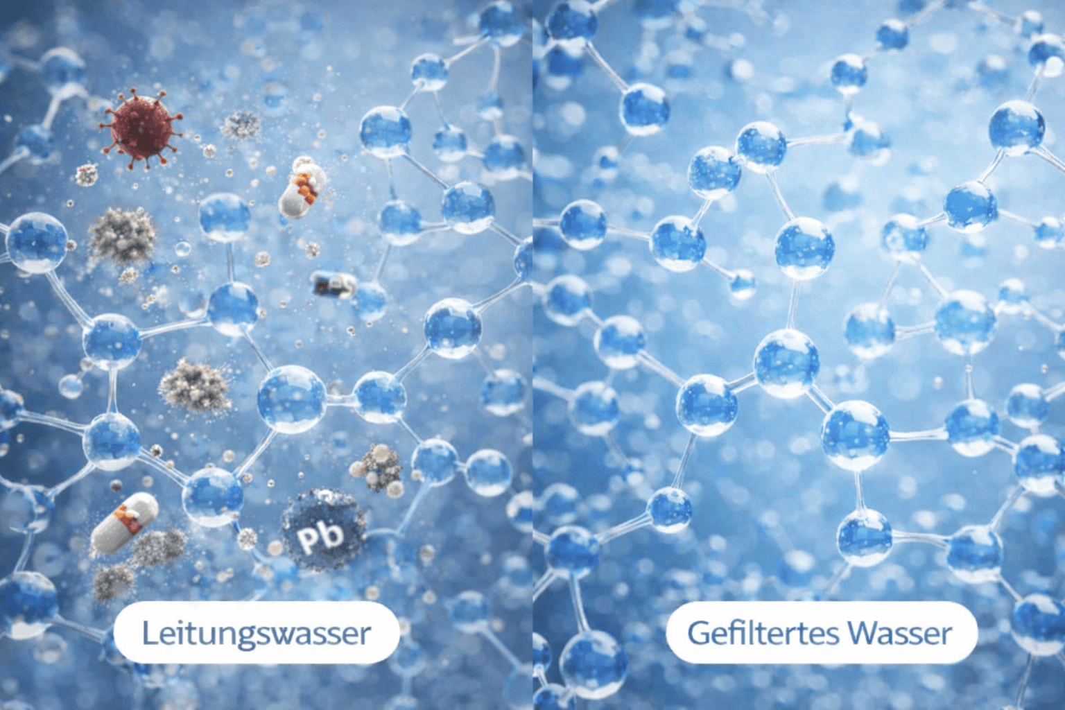 Vergleich zwischen Leitungswasser und gefiltertem Wasser